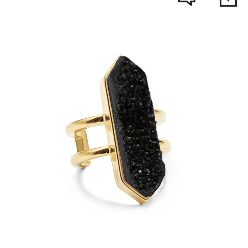 Kinsley Armelle Gold-Tone Ring with Black Druzy Bar